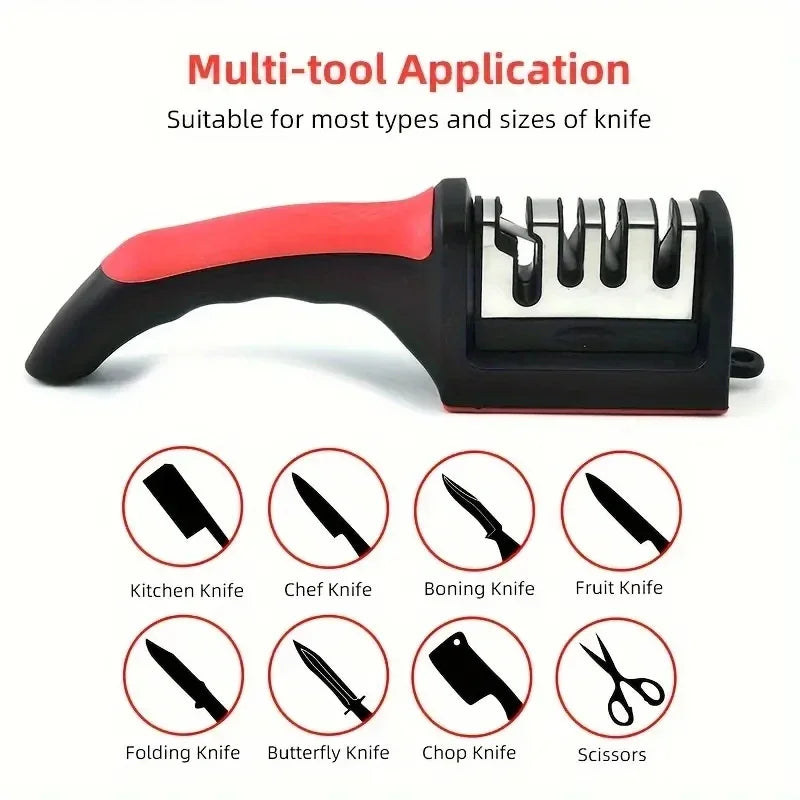 Afilador de Cuchillos de Cocina Profesional de 3 Etapas en Acero Inoxidable