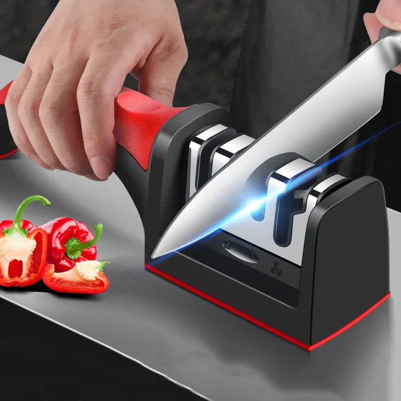Afilador de Cuchillos de Cocina Profesional de 3 Etapas en Acero Inoxidable