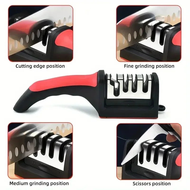 Afilador de Cuchillos de Cocina Profesional de 3 Etapas en Acero Inoxidable