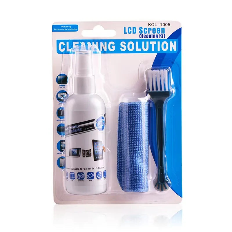 Kit de Limpieza para Pantallas LCD con Spray 100 ml, Paño de Microfibra y Cepillo para Computadores y Celulares