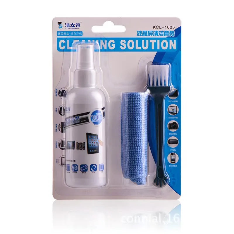Kit de Limpieza para Pantallas LCD con Spray 100 ml, Paño de Microfibra y Cepillo para Computadores y Celulares